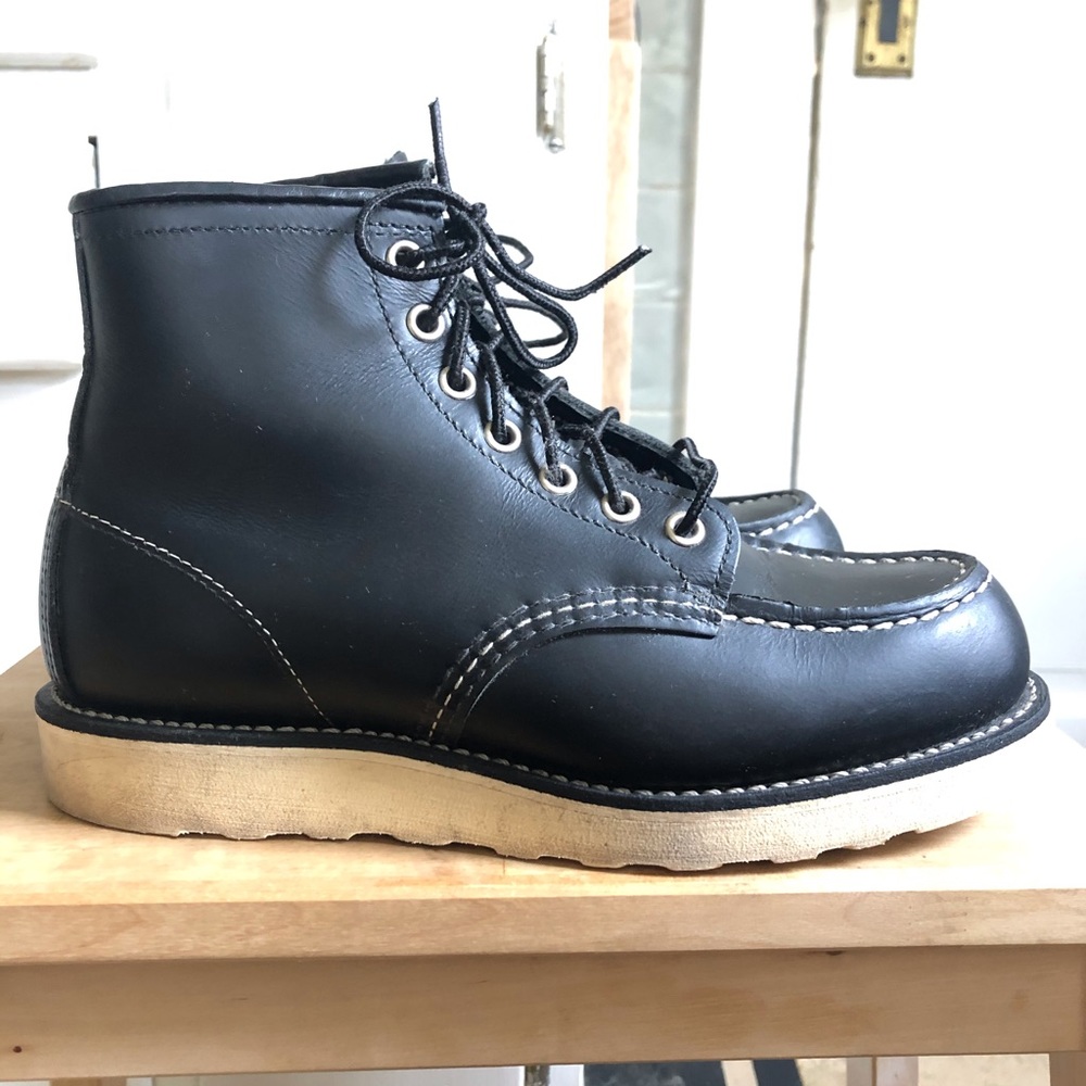 Red Wing Moc Toe Heritage Black Leather Boots Mens 5.5, Womens 7/8